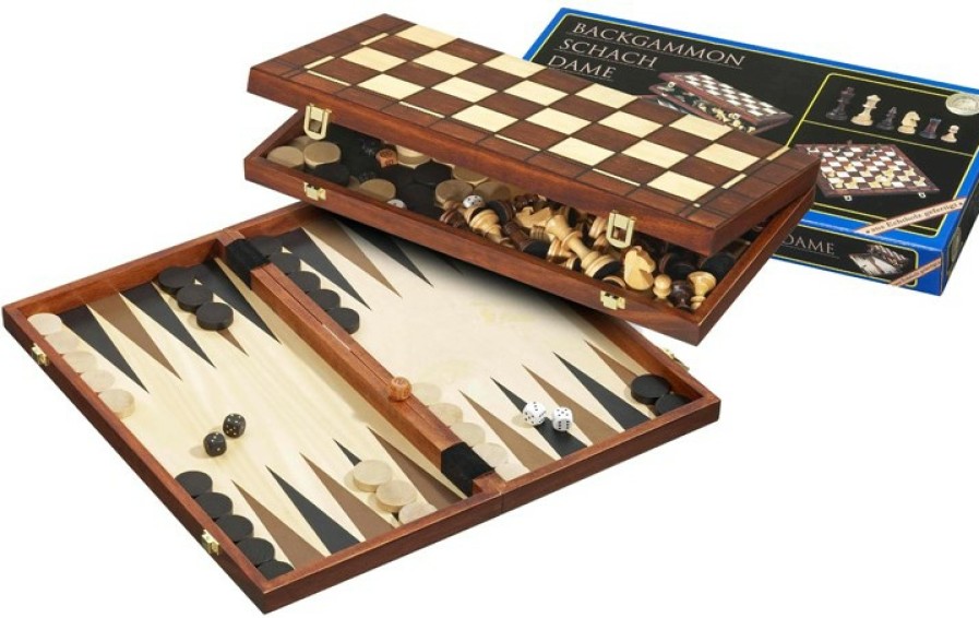 Philos Schaaksets | Schaak/Dam/Backgammon Kassette Veld 40 Mm, Koningshoogte 78 Mm