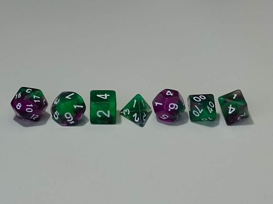 Spellehuis Dobbelstenen | Rpg Dice Set (7) Double Transparant Groen/Paars