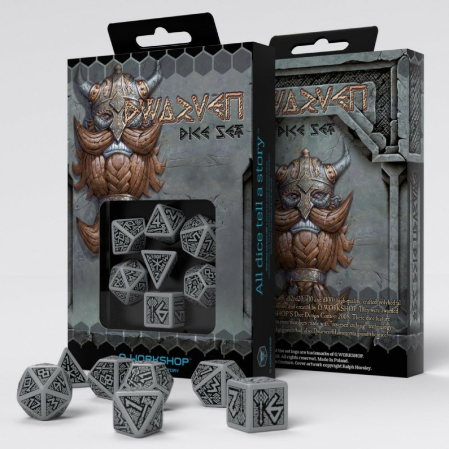 Q Workshop Dobbelstenen | Dwarven Gray & Black Dice Set (7)