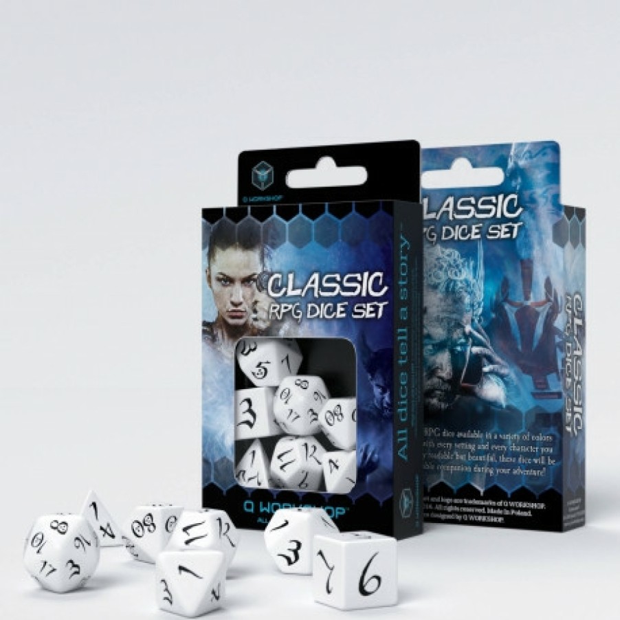 Q Workshop Dobbelstenen | Classic Rpg White & Black Dice Set (7)