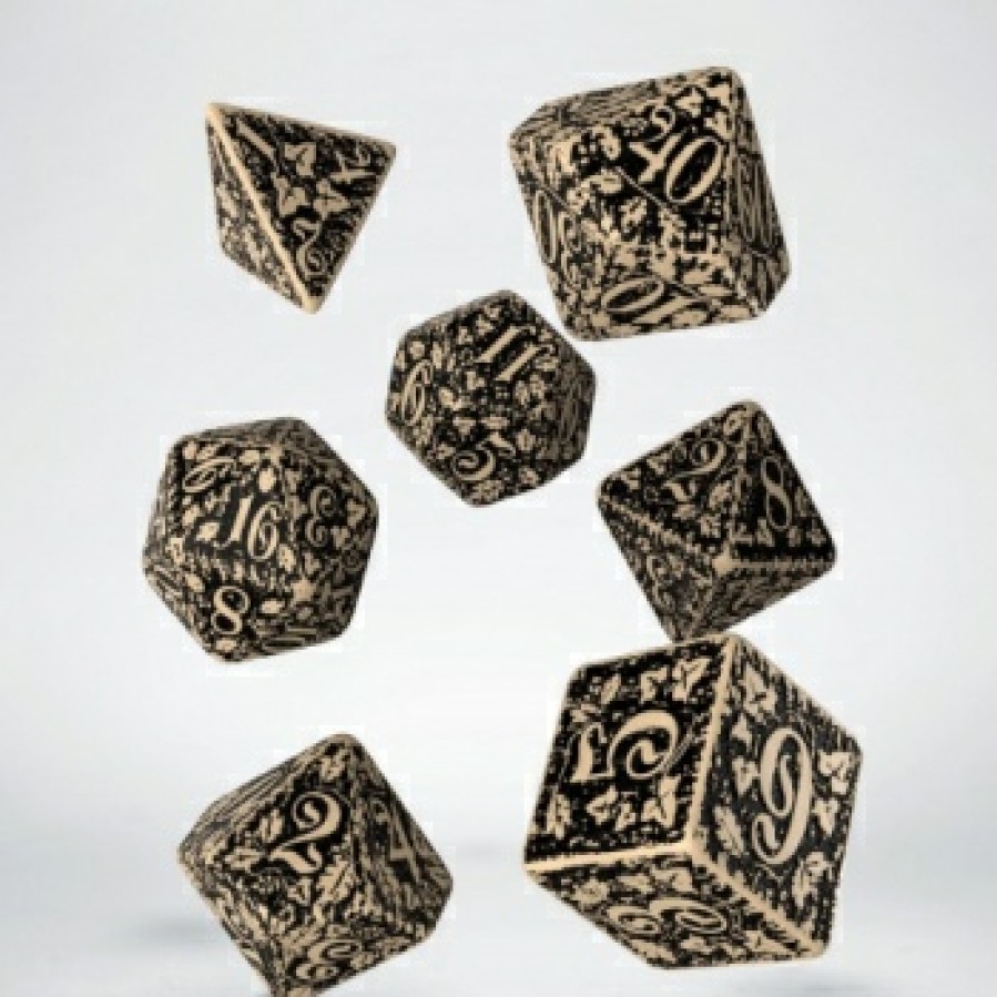 Q Workshop Dobbelstenen | Forest 3D Beige & Black Dice Set (7)