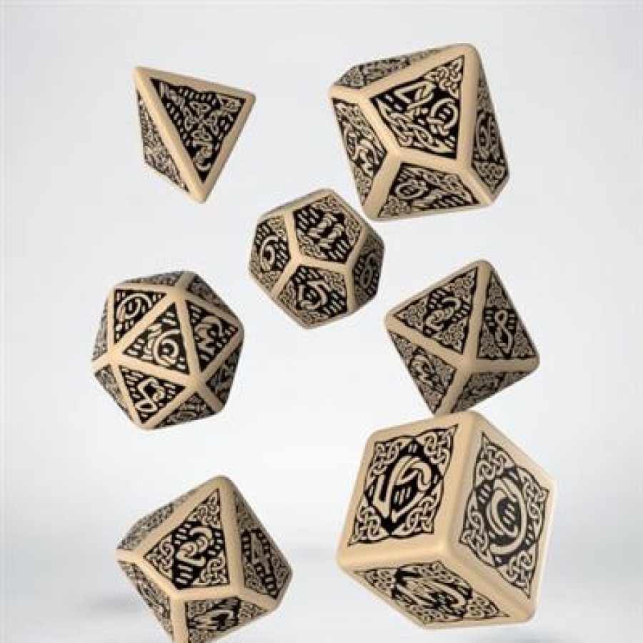 Q-Workshop Dobbelstenen | Dice Set Celtic - Revised Beige & Black