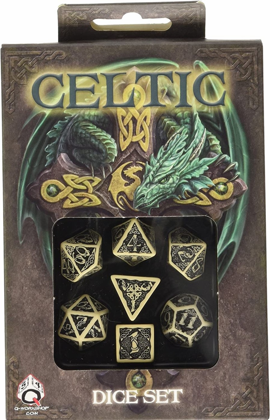 Q-Workshop Dobbelstenen | Dice Set Celtic - Revised Beige & Black