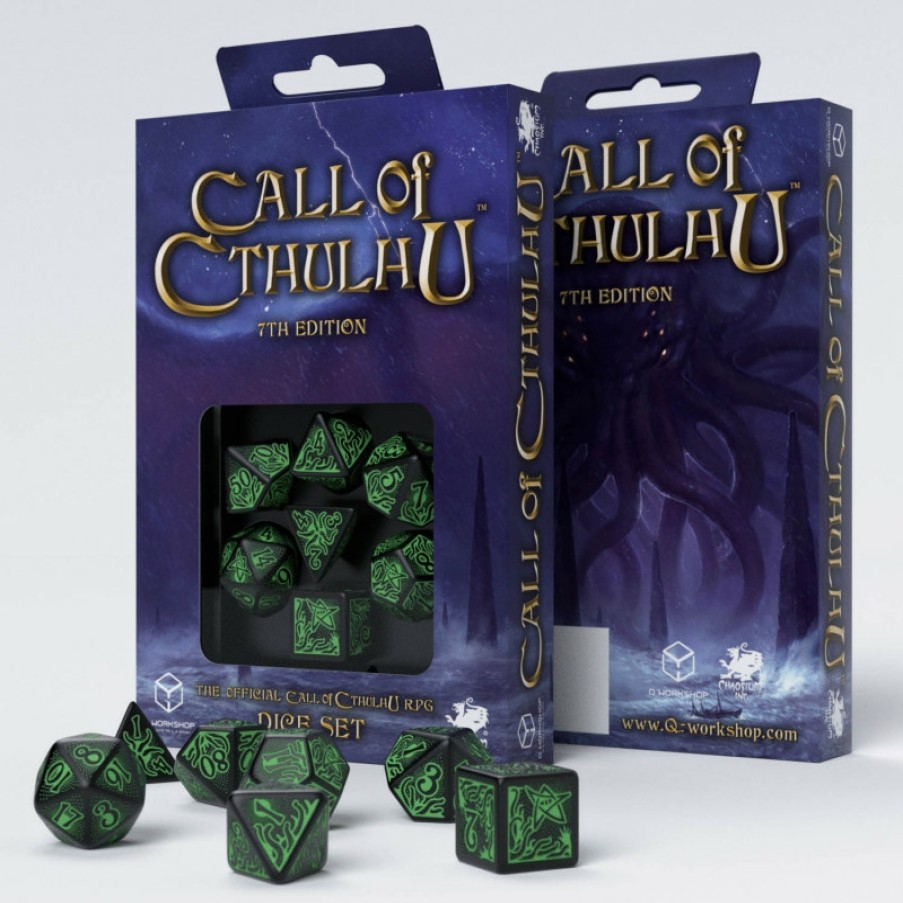 Q Workshop Dobbelstenen | Call Of Cthulhu 7Th Edition Black & Green Dice Set (7)