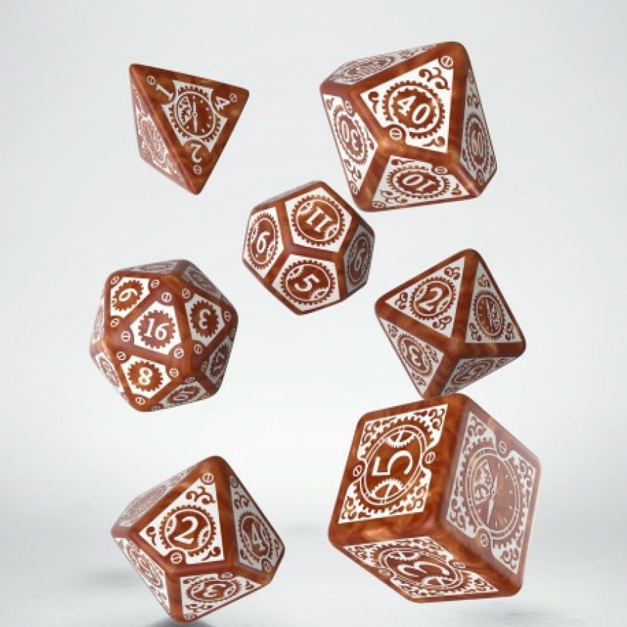 Q Workshop Dobbelstenen | Steampunk Clockwork Caramel & White Dice Set (7)