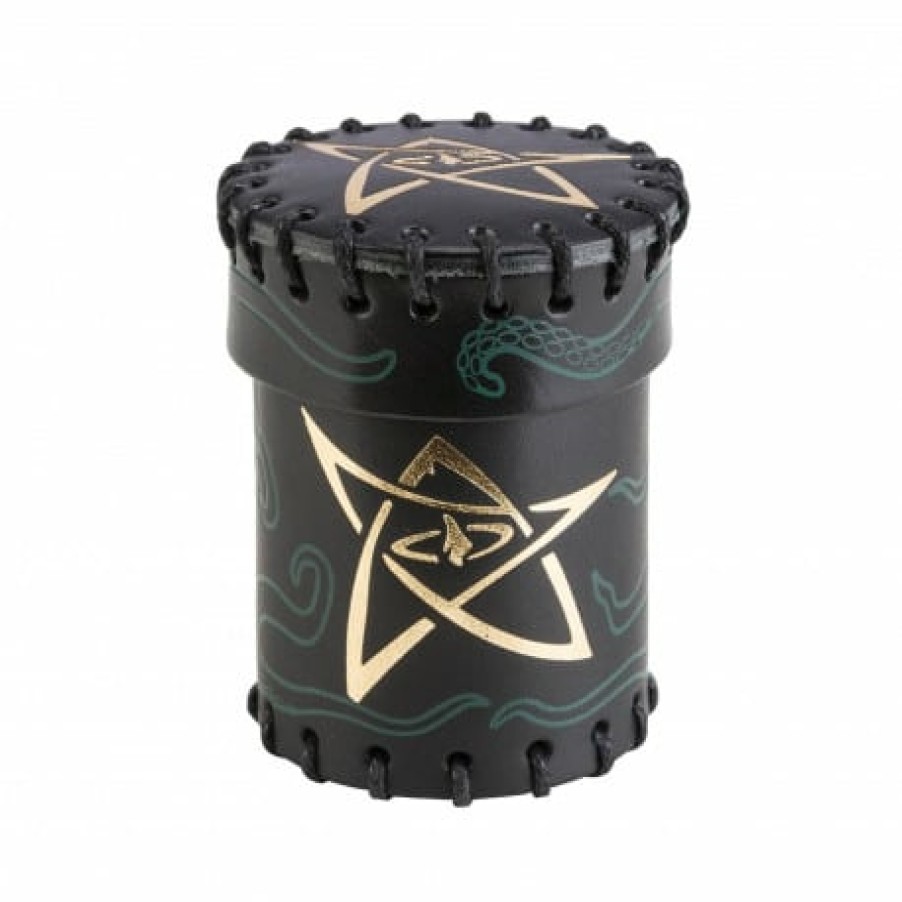 Q Workshop Dobbelstenen | Call Of Cthulhu Black & Green-Golden Leather Dice Cup