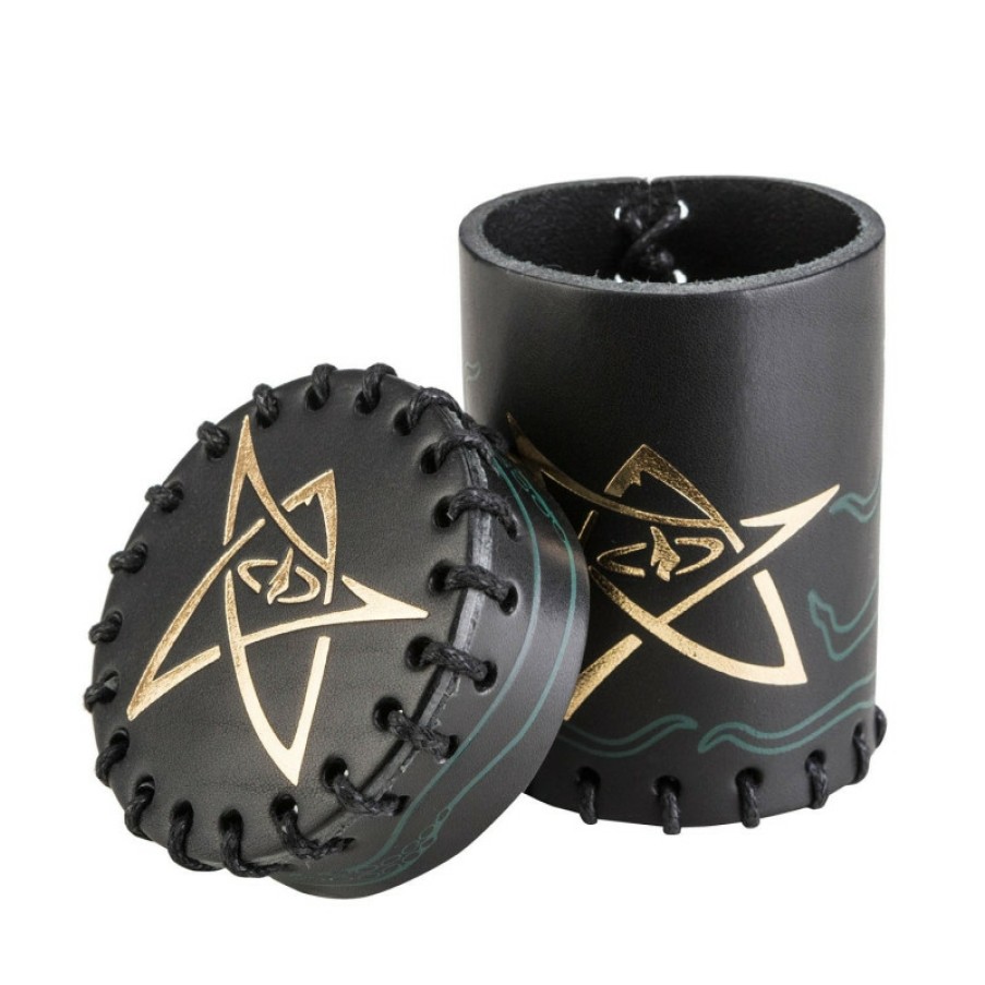 Q Workshop Dobbelstenen | Call Of Cthulhu Black & Green-Golden Leather Dice Cup