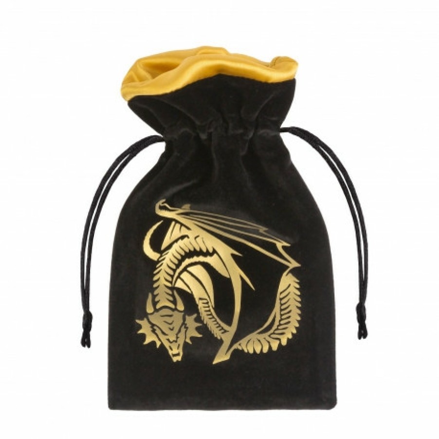 Q Workshop Dobbelstenen | Dragon Black & Golden Velour Dice Bag