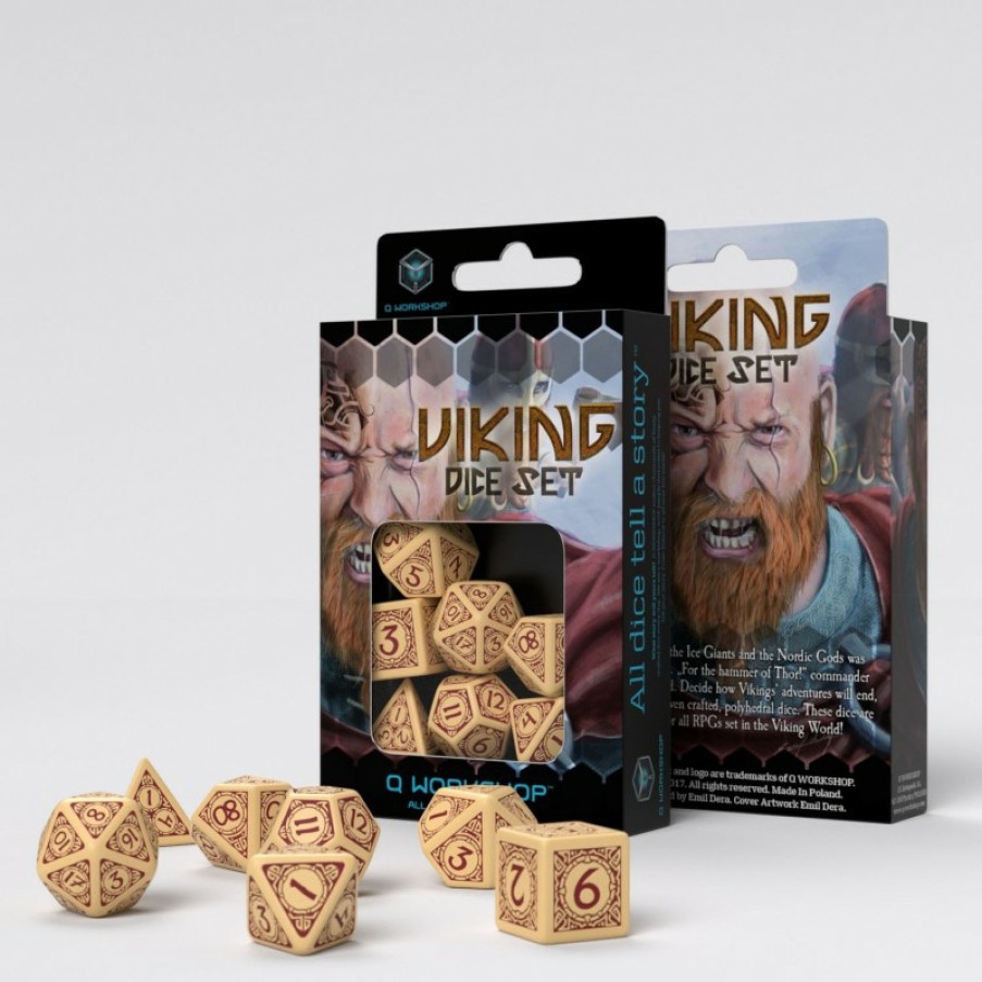 Q Workshop Dobbelstenen | Viking Beige & Burgundy Dice Set (7)