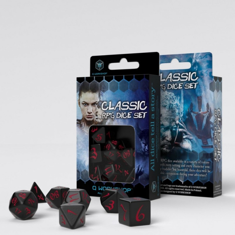 Q Workshop Dobbelstenen | Classic Rpg Black & Red Dice Set (7)