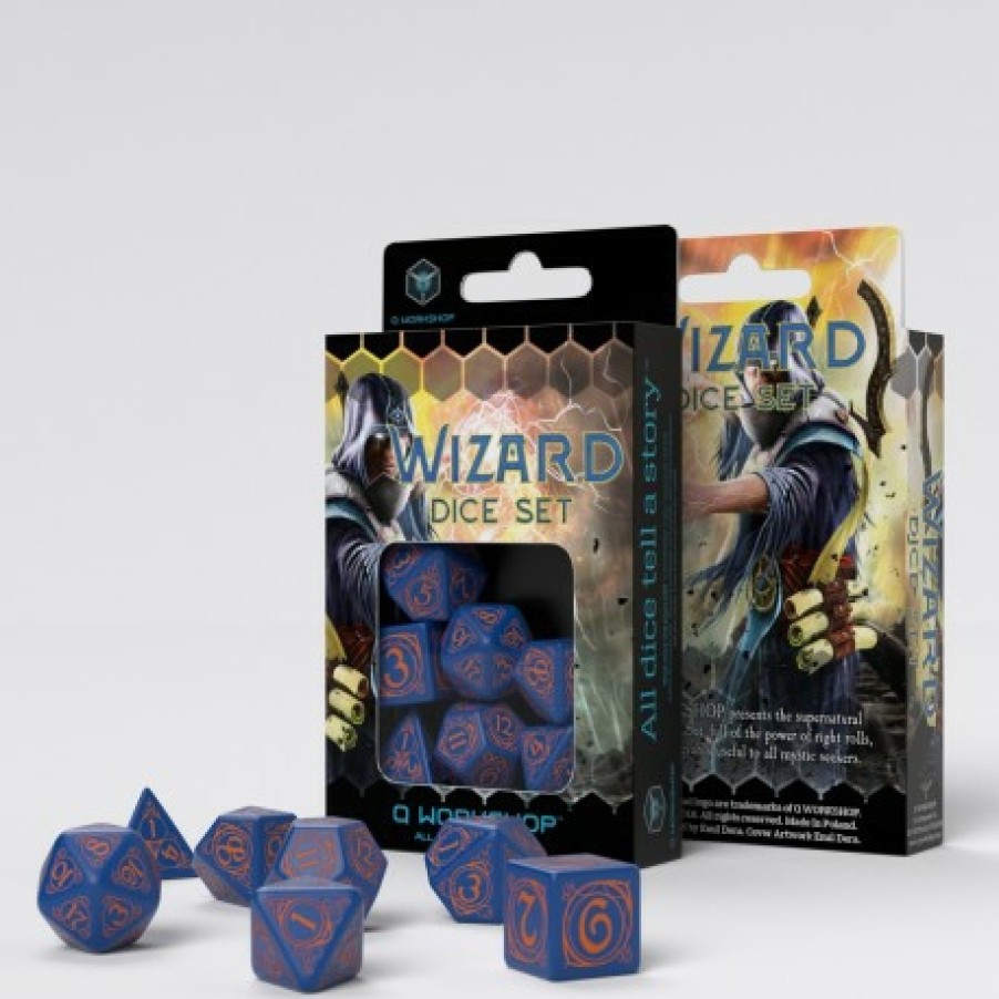 Q Workshop Dobbelstenen | Wizard Dark-Blue & Orange Dice Set