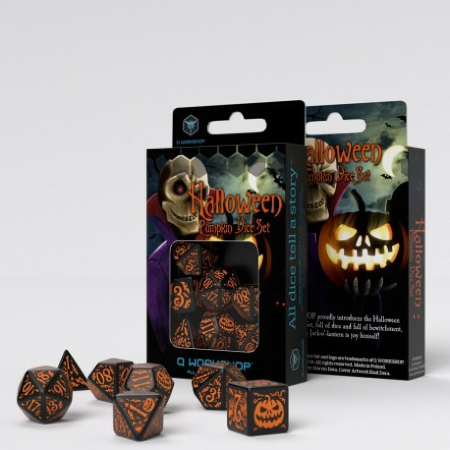 Q Workshop Dobbelstenen | Halloween Pumpkin Black & Orange Dice Set