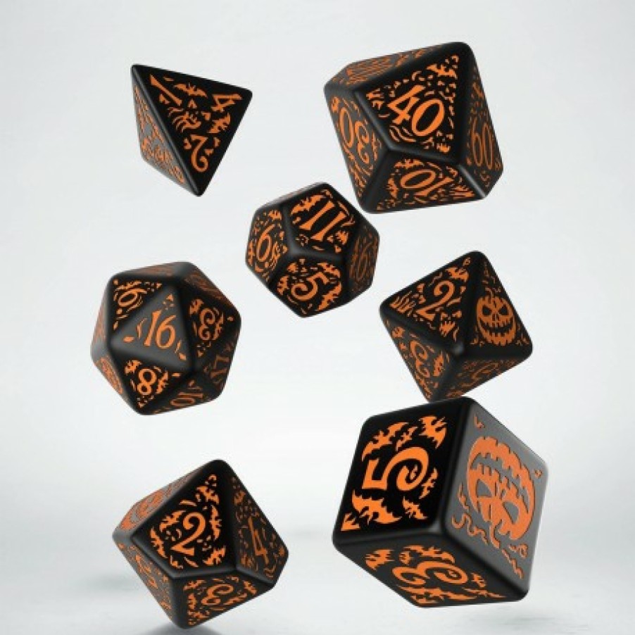 Q Workshop Dobbelstenen | Halloween Pumpkin Black & Orange Dice Set