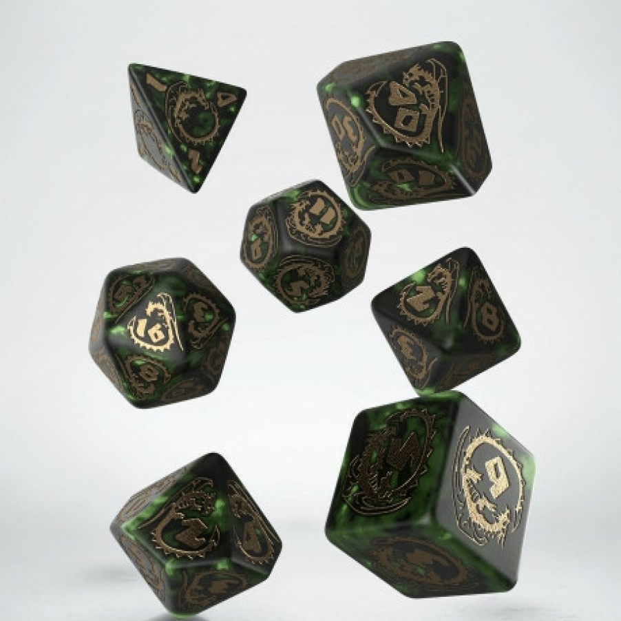 Q Workshop Dobbelstenen | Dragons Bottle Green & Gold Dice Set (7)