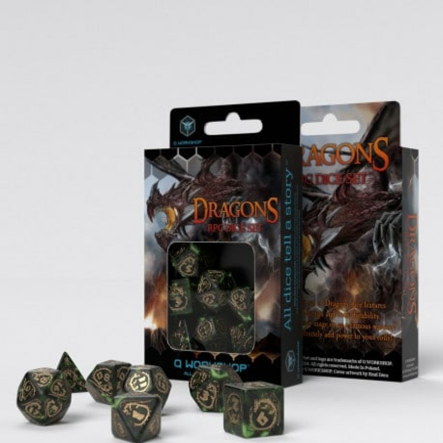 Q Workshop Dobbelstenen | Dragons Bottle Green & Gold Dice Set (7)