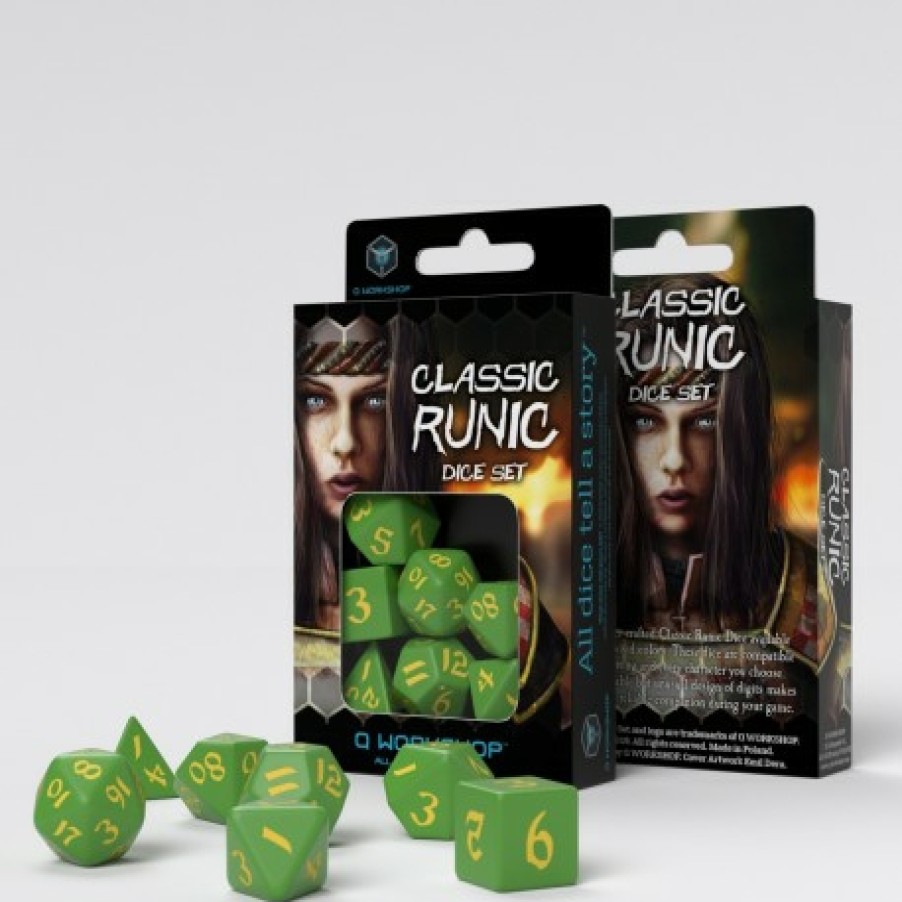 Q Workshop Dobbelstenen | Classic Runic Green & Yellow Dice Set (7)