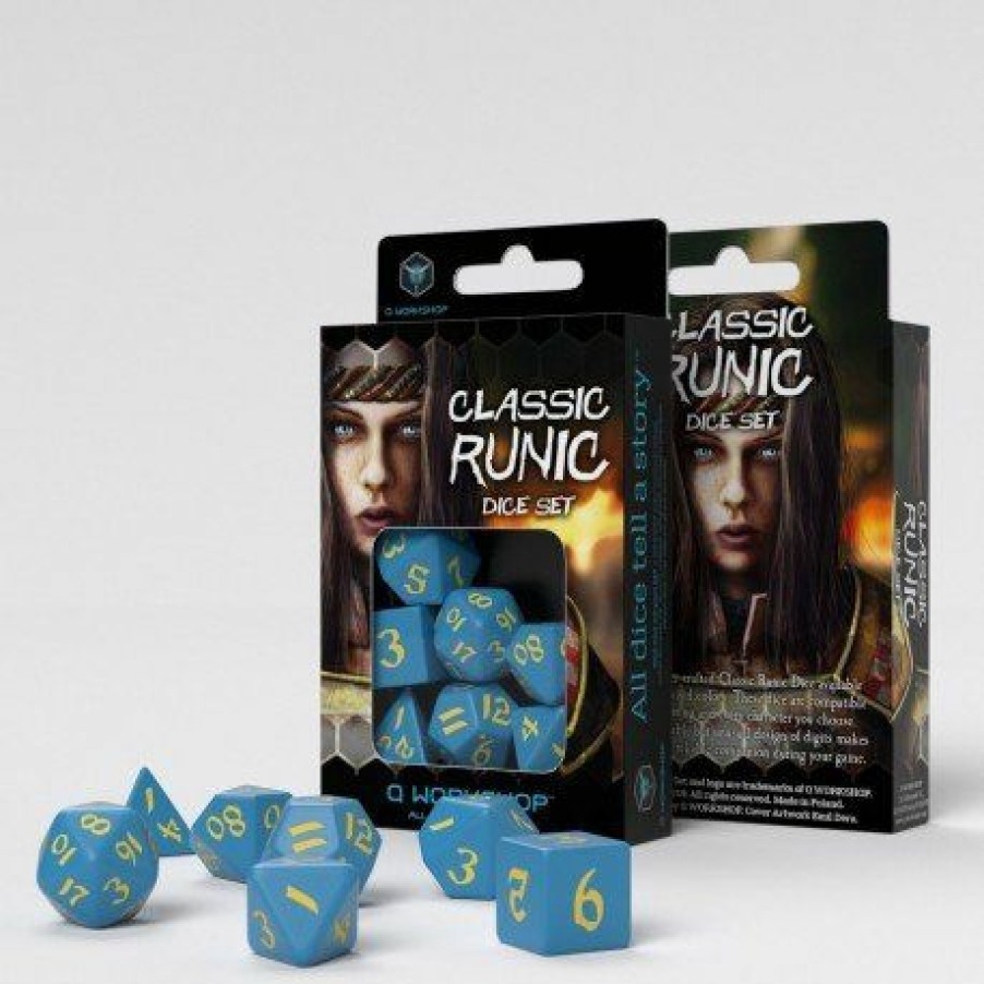 Q Workshop Dobbelstenen | Classic Runic Blue & Yellow Dice Set (7)