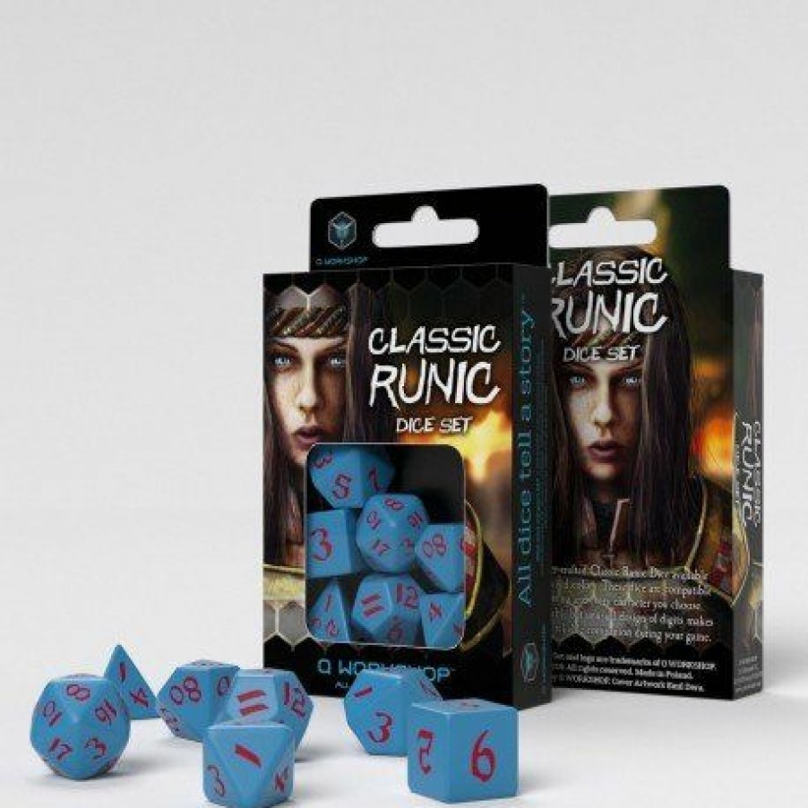 Q Workshop Dobbelstenen | Classic Runic Blue & Red Dice Set (7)