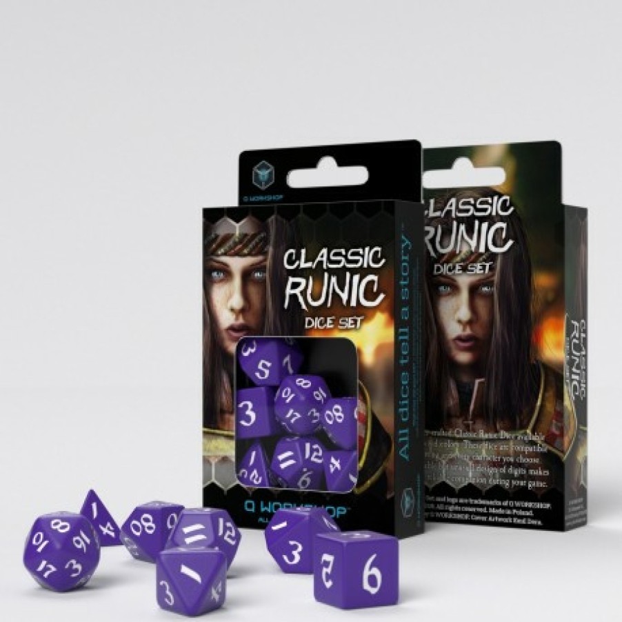 Q Workshop Dobbelstenen | Classic Runic Purple & White Dice Set (7)