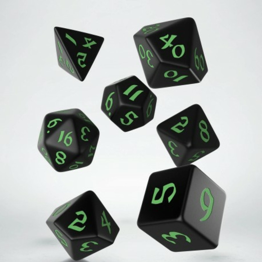 Q Workshop Dobbelstenen | Classic Runic Black & Green Dice Set (7)