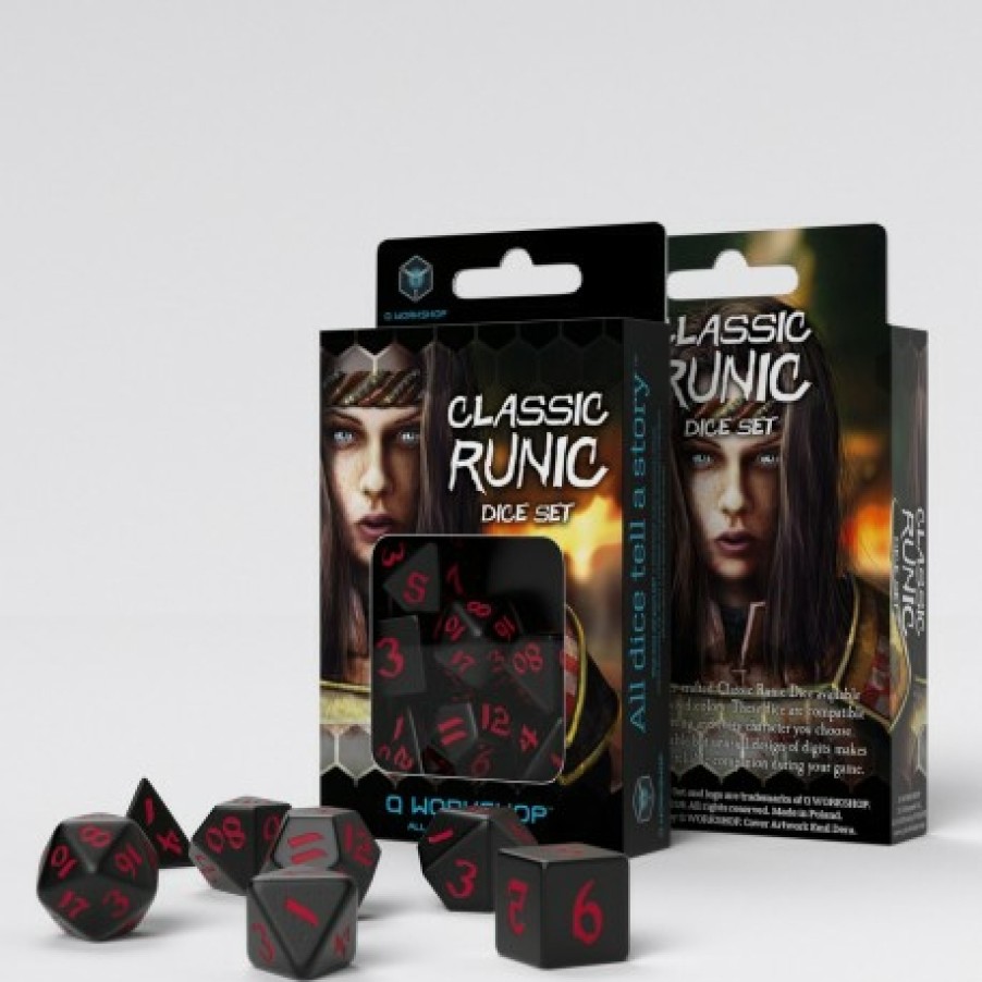 Q Workshop Dobbelstenen | Classic Runic Black & Red Dice Set (7)