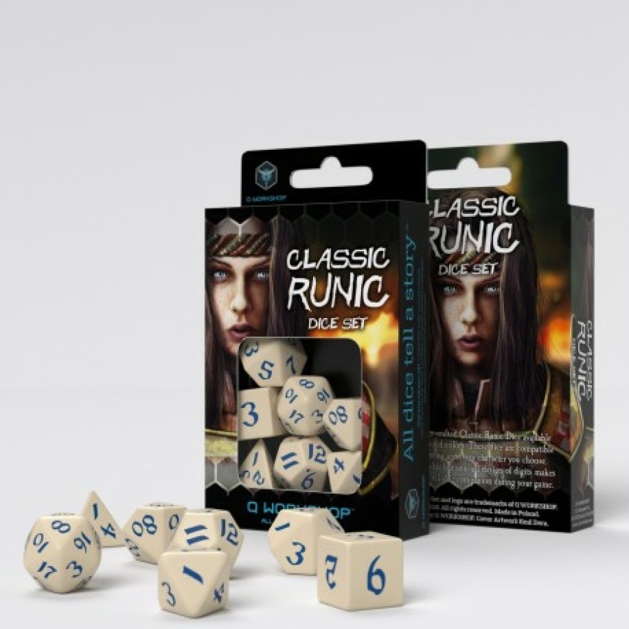 Q Workshop Dobbelstenen | Classic Runic Beige & Blue Dice Set (7)