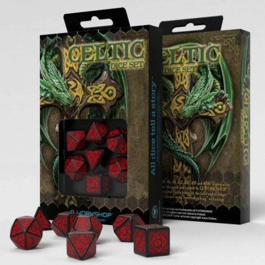 Q Workshop Dobbelstenen | Celtic Black & Red Dice Set