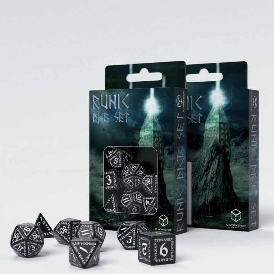 Q Workshop Dobbelstenen | Runic Black & White Dice Set (7)