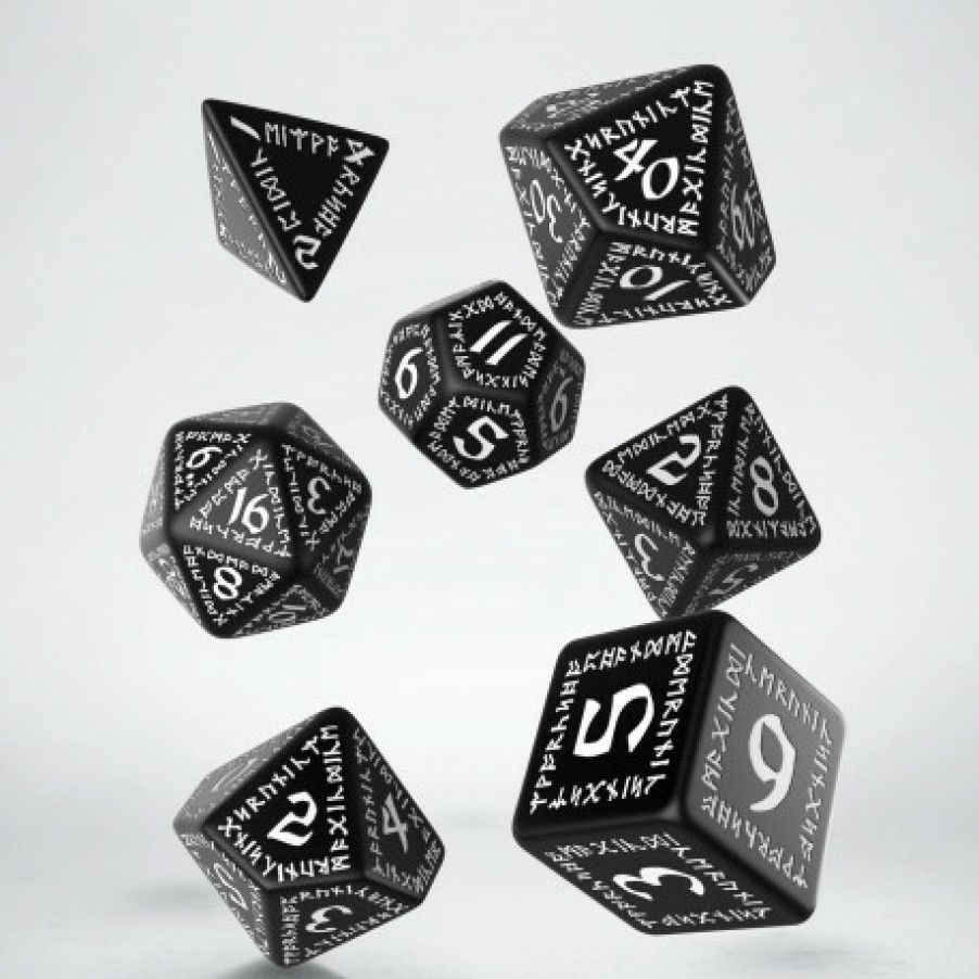 Q Workshop Dobbelstenen | Runic Black & White Dice Set (7)