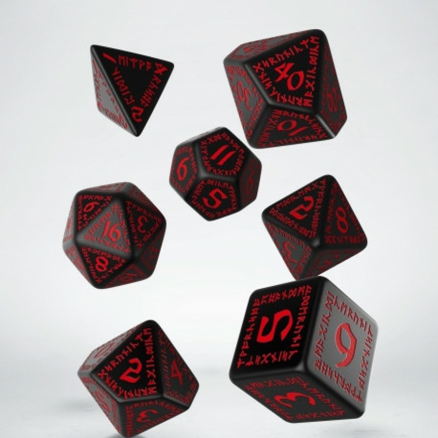 Q Workshop Dobbelstenen | Runic Black & Red Dice Set (7)