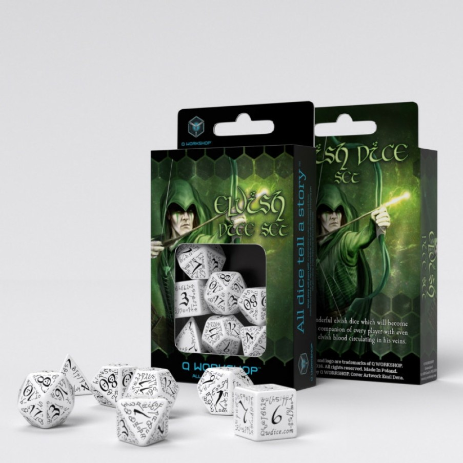 Q Workshop Dobbelstenen | Elvish White & Black Dice Set (7)