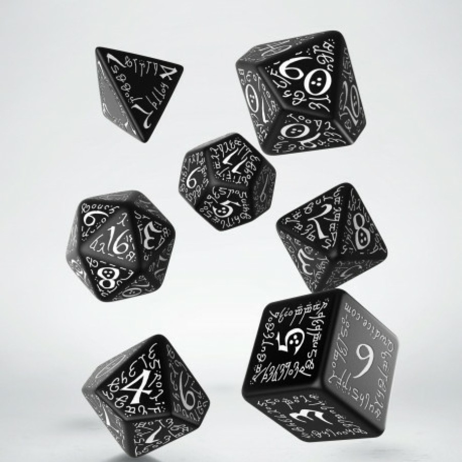 Q Workshop Dobbelstenen | Elvish Black & White Dice Set (7)