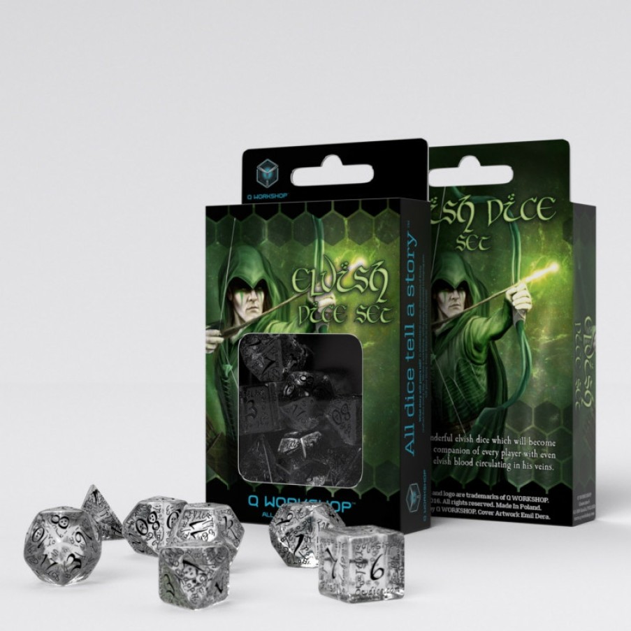 Q Workshop Dobbelstenen | Elvish Translucent & Black Dice Set (7)