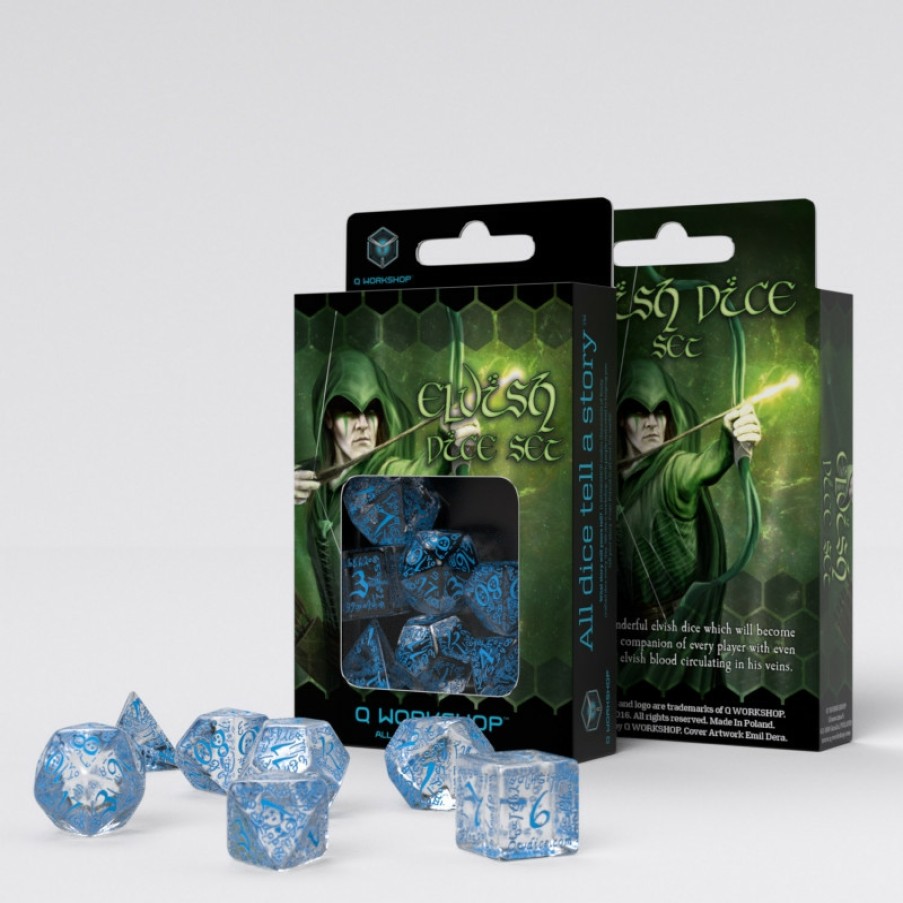 Q Workshop Dobbelstenen | Elvish Translucent & Blue Dice Set (7)