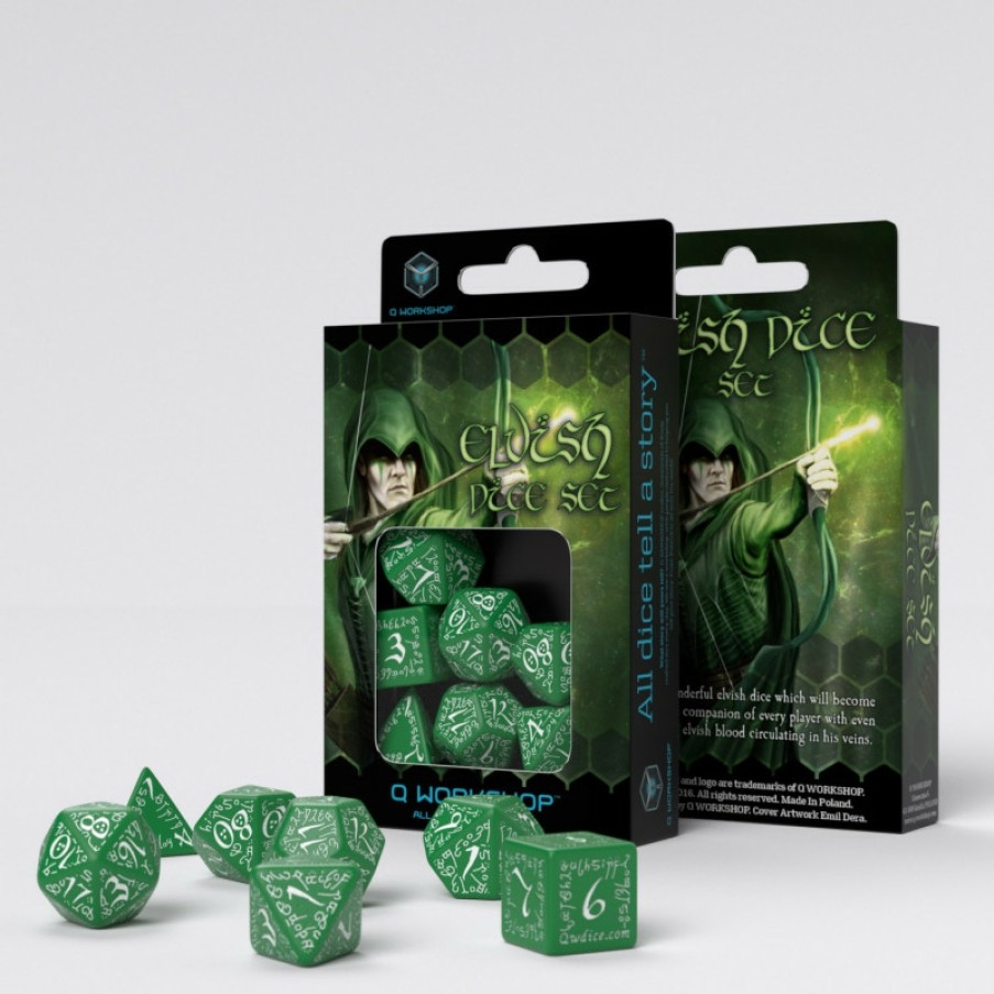 Q Workshop Dobbelstenen | Elvish Green & White Dice Set (7)