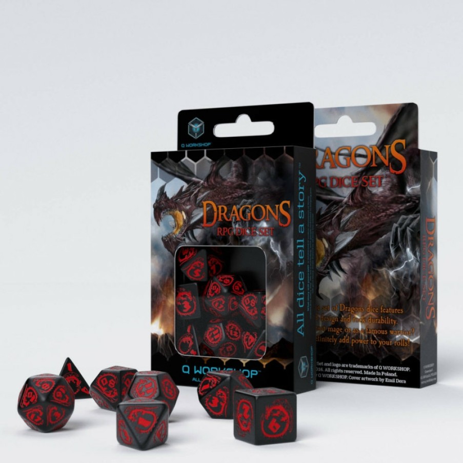 Q Workshop Dobbelstenen | Dragons Black & Red Dice Set (7)