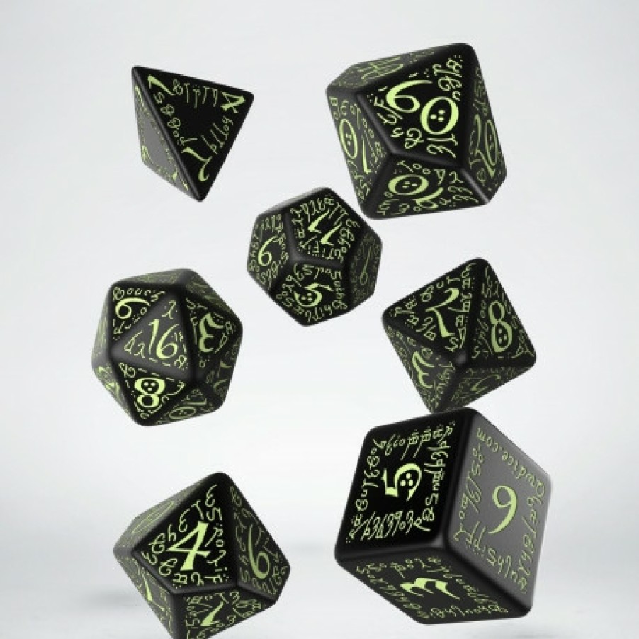 Q Workshop Dobbelstenen | Elvish Black & Glow-In-The-Dark Dice Set (7)