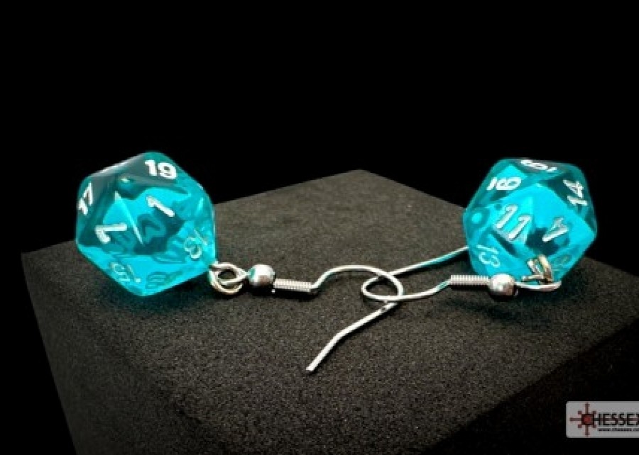 Ches Oorbellen | Hook Earrings Translucent Teal Mini-Poly D20