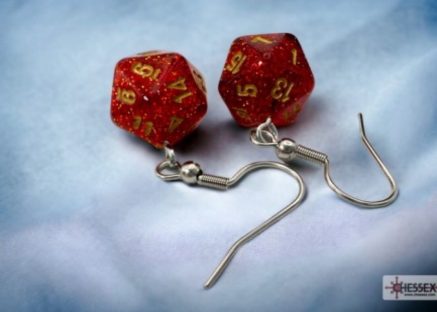 Ches Oorbellen | Hook Earrings Glitter Ruby Mini-Poly D20