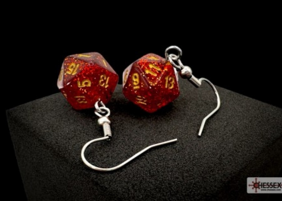 Ches Oorbellen | Hook Earrings Glitter Ruby Mini-Poly D20