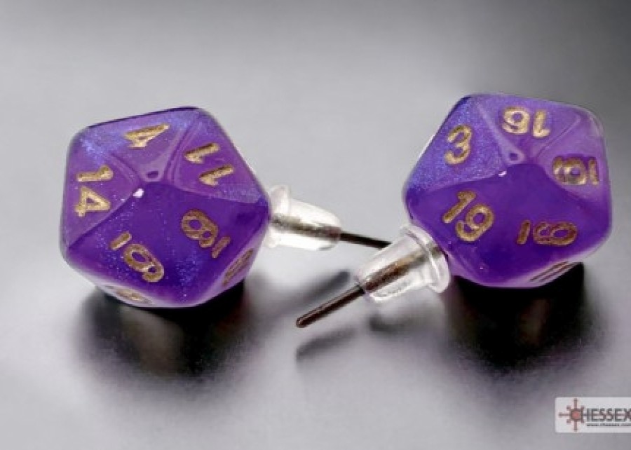 Ches Dobbelstenen | Stud Earrings Royal Purple Mini-Poly D20