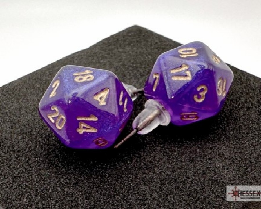 Ches Dobbelstenen | Stud Earrings Royal Purple Mini-Poly D20