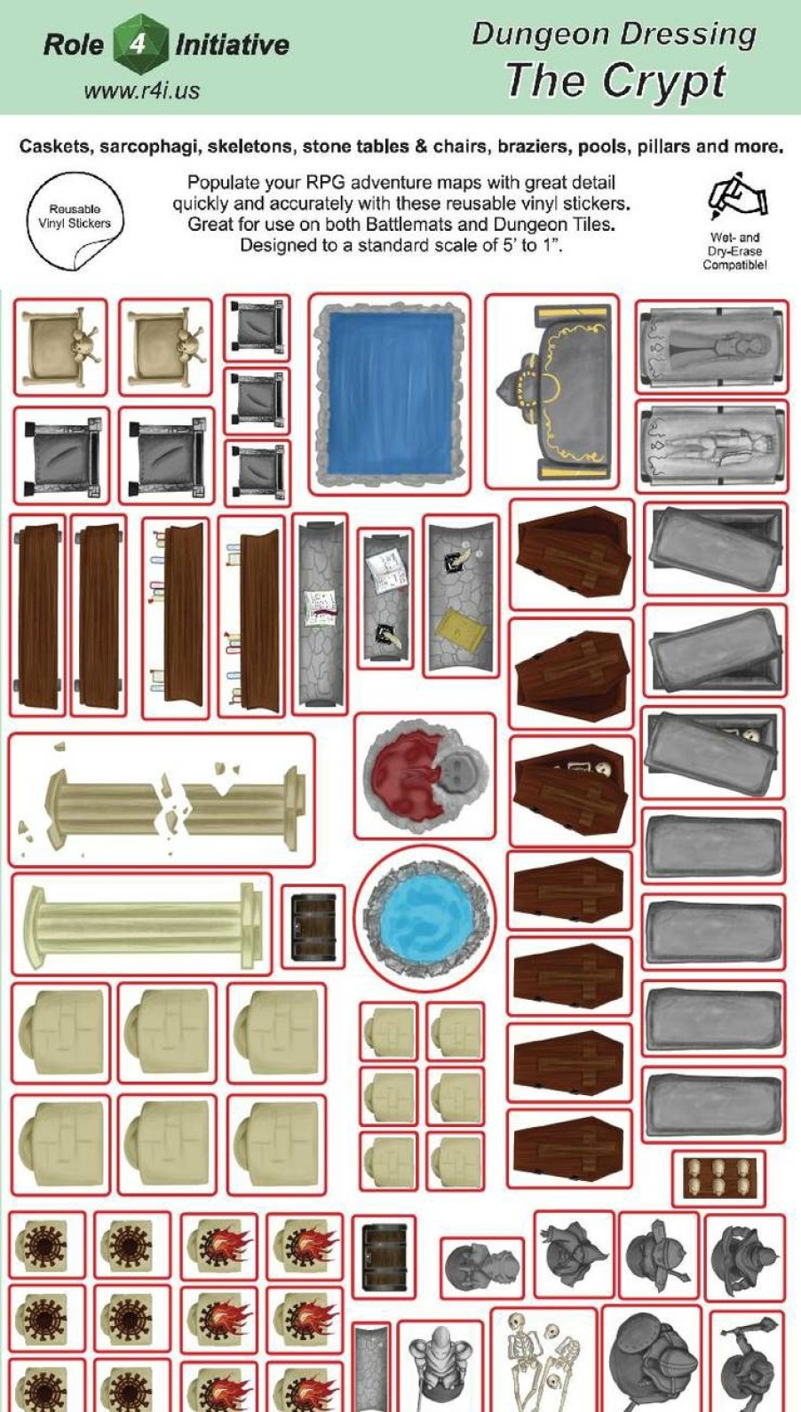 Role 4 Initiative Battlemats | Thecrypts: Dungeon Dressing: Dry Erase Vinyl Stickers