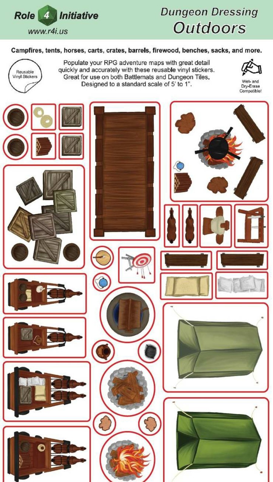 Role 4 Initiative Battlemats | Outdoors: Dungeon Dressing: Dry Erase Vinyl Stickers