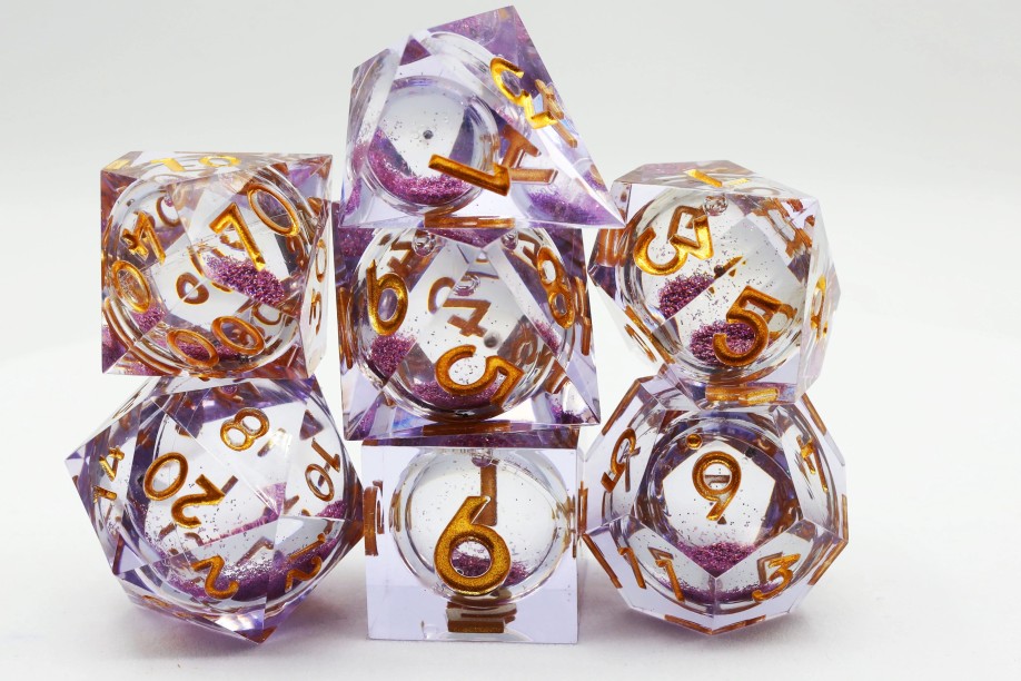 Foam Brain Dice Dobbelstenen | Purple Liquid Core Sharp Edge Resin Rpg Dice Set (7)