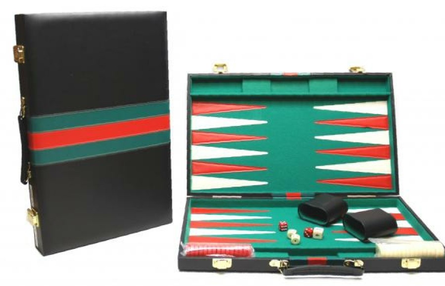 Hot Games Vinyl | Backgammon Koffer Groen En Rood 46 Cm