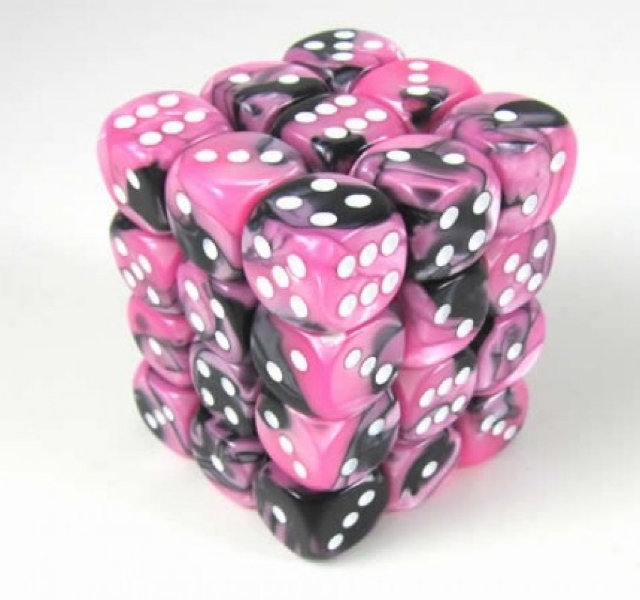 Ches Dobbelstenen | Gemini Black-Pink/White D6 12Mm Dobbelsteen Set (36 Stuks)