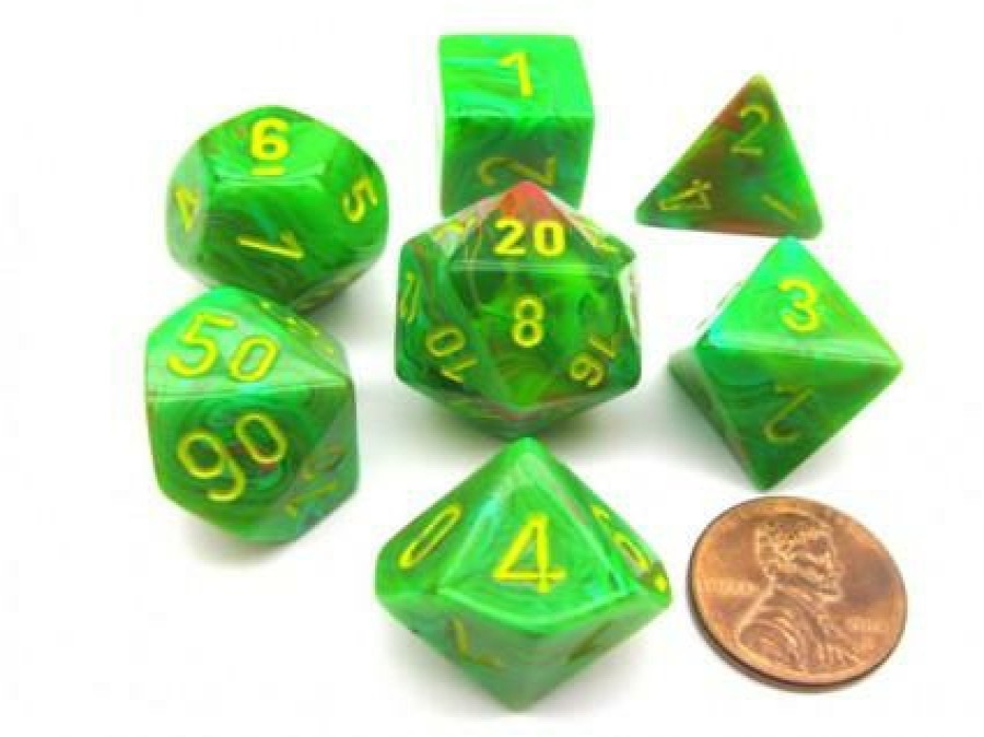 Ches Dobbelstenen | Vortex Slime/Yellow Polydice Dobbelsteen Set (7 Stuks)