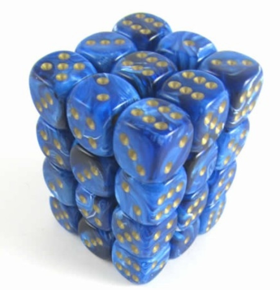 Ches Dobbelstenen | Vortex Blue/Gold D6 12Mm Dobbelsteen Set (36 Stuks)