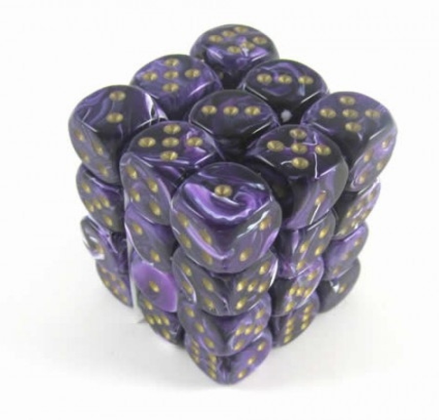 Ches Dobbelstenen | Vortex Purple/Gold D6 12Mm Dobbelsteen Set (36 Stuks)